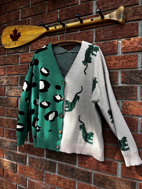 SHEIN Sweaters - Colourblock Tiger and Leopard Spots Knit Cardigan